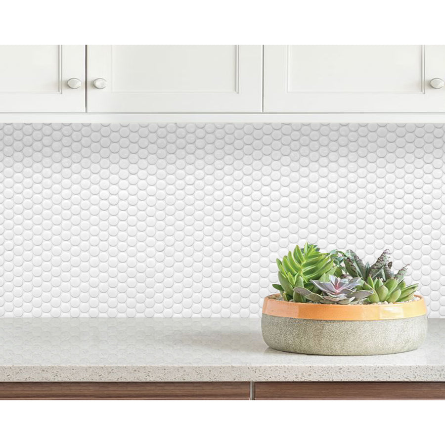 Penny Round Glossy White Porcelain Mosaic - Marble Barn