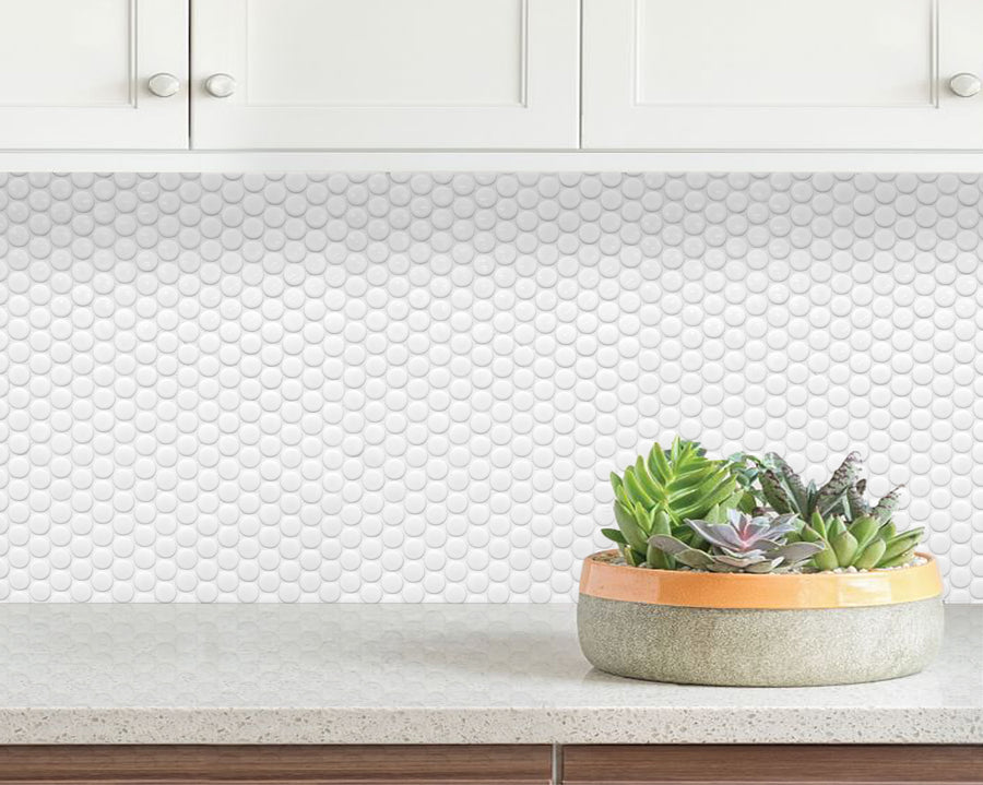 Penny Round Polished White Porcelain Mosaic - Marble Barn