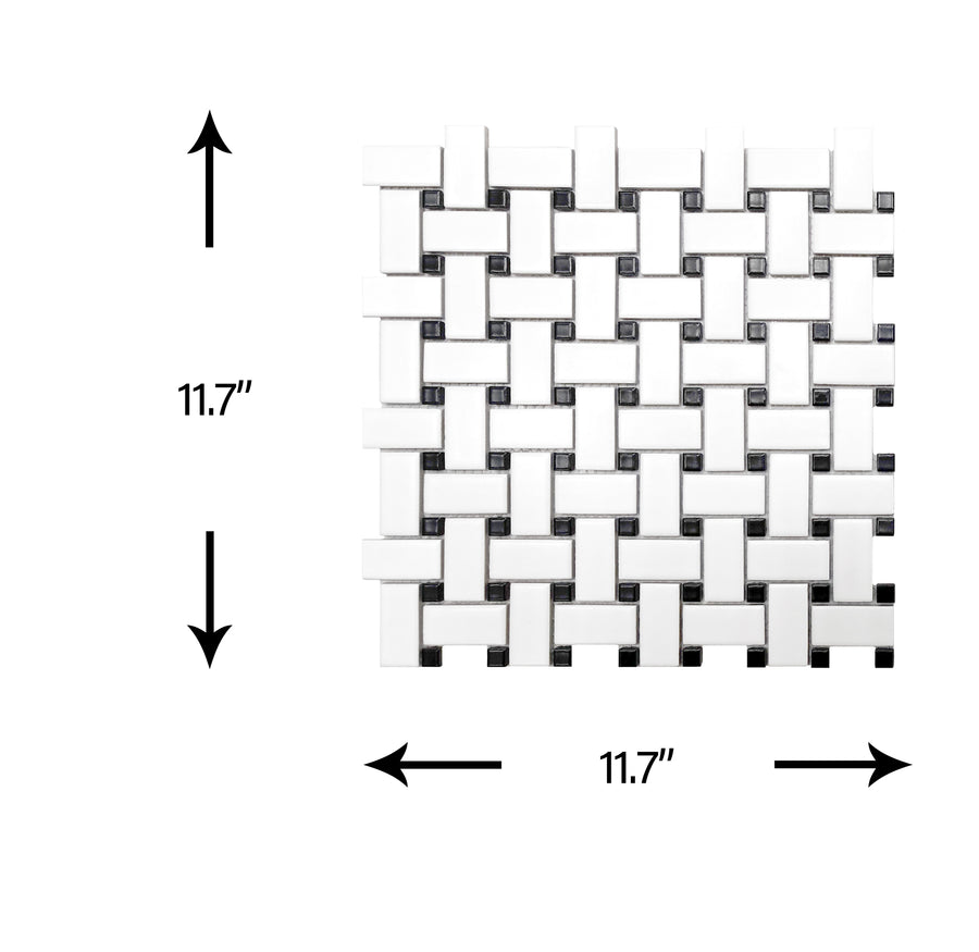 1"x2" Basketweave Matte White and Black Porcelain Mosaic - Marble Barn