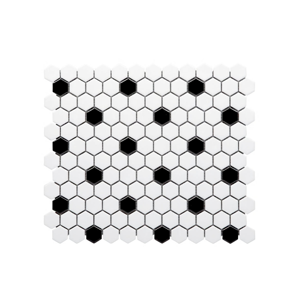 1" Hexagon Polished White and Black Porcelain Mosaic - Marble Barn