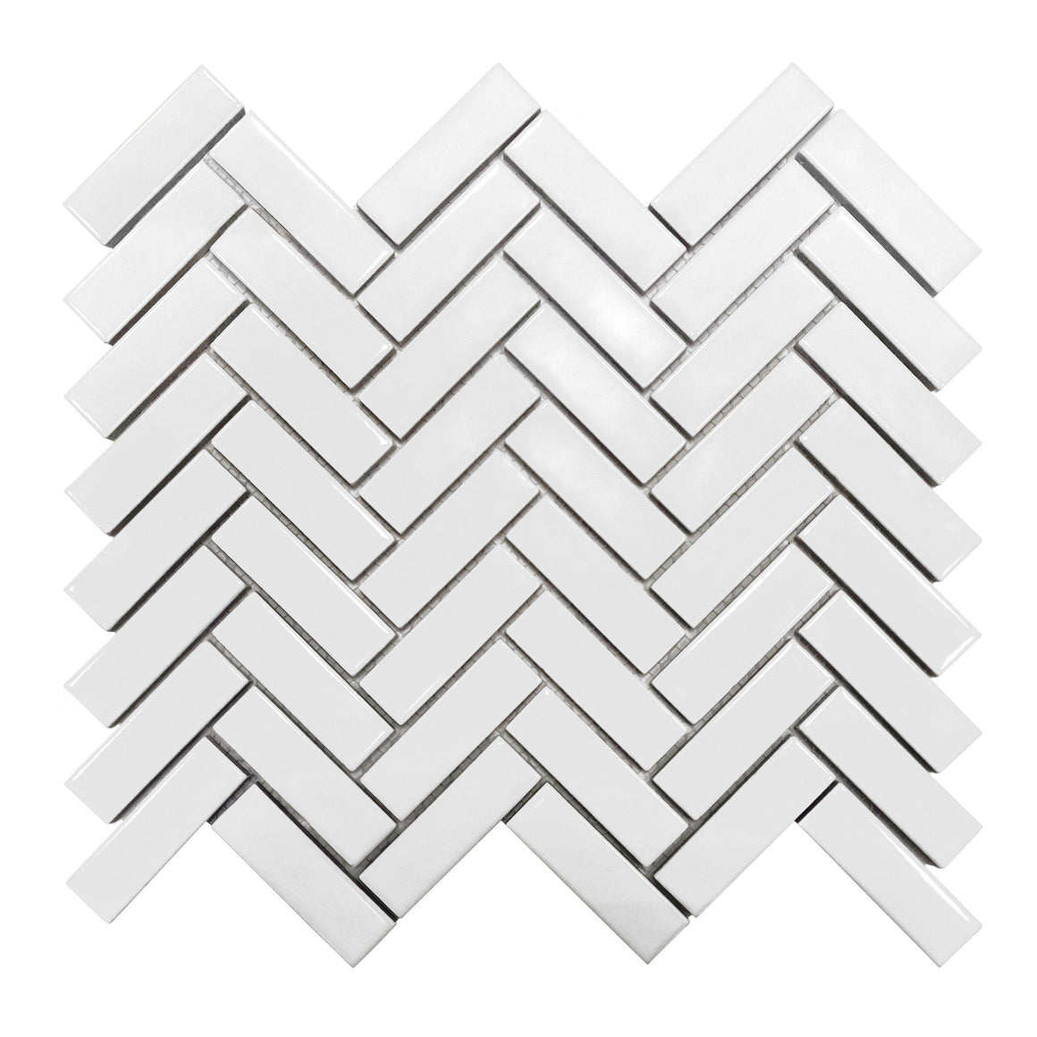 1"x3" Herringbone Glossy White Porcelain Mosaic - Marble Barn